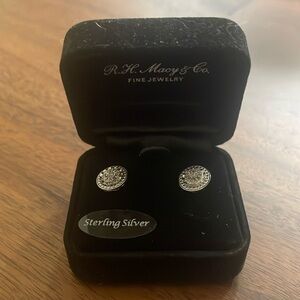 Diamond Halo Cluster Stud Sterling Silver Earrings